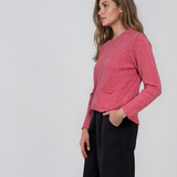 Pulover fin cu decolteu rotund roz PN144