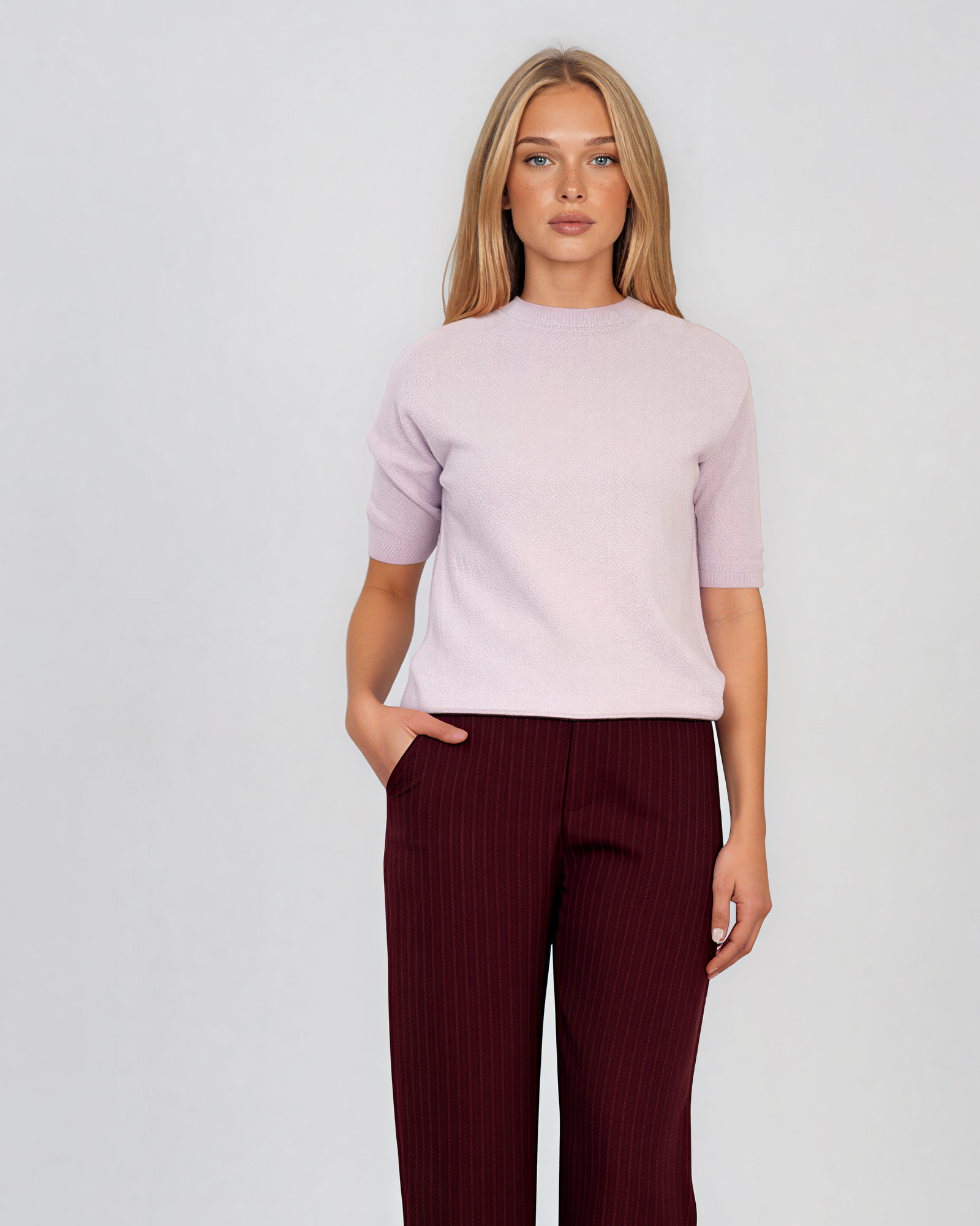Pulover fin cu mânecă scurtă lila HL259