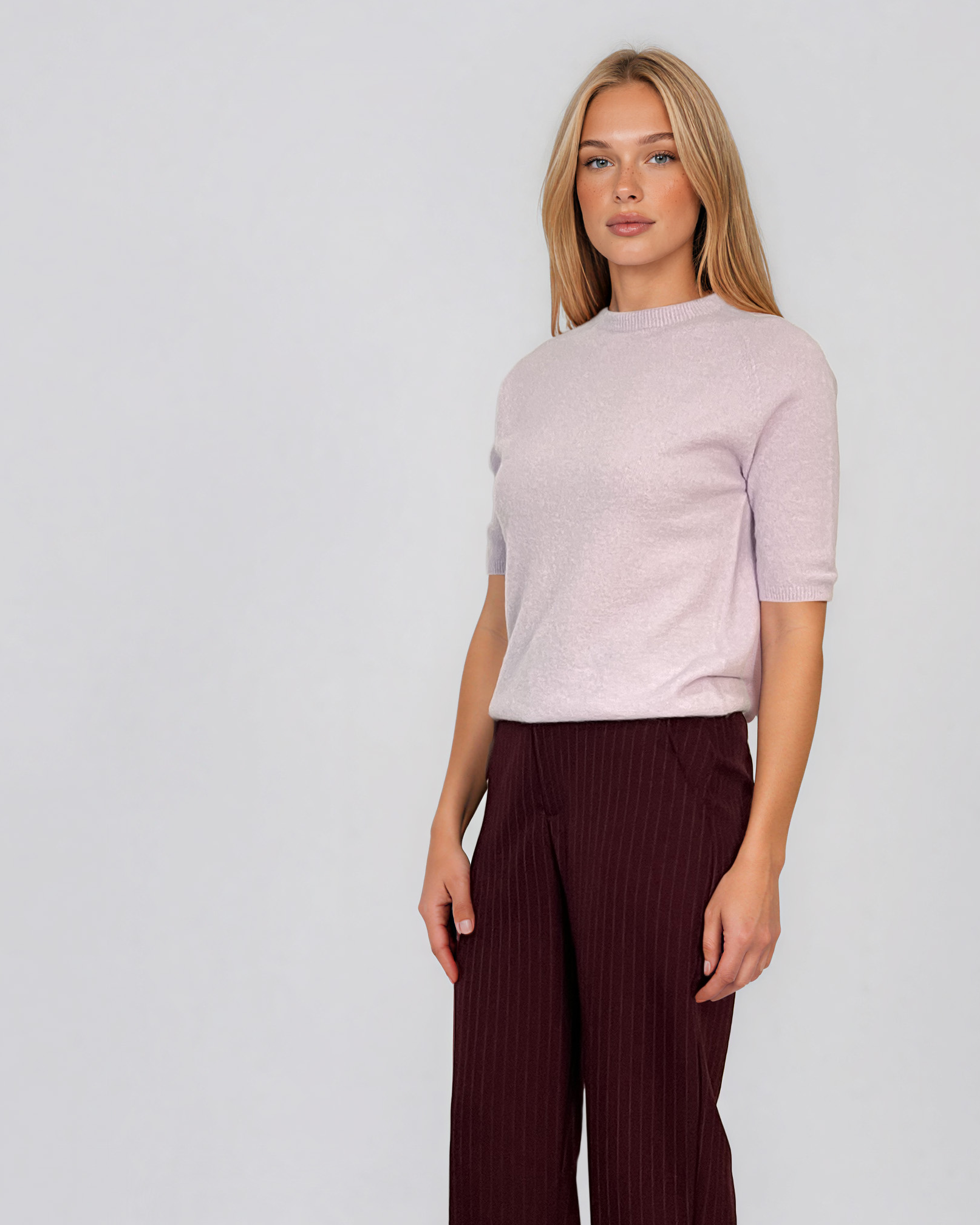 Pulover fin cu mânecă scurtă lila HL259