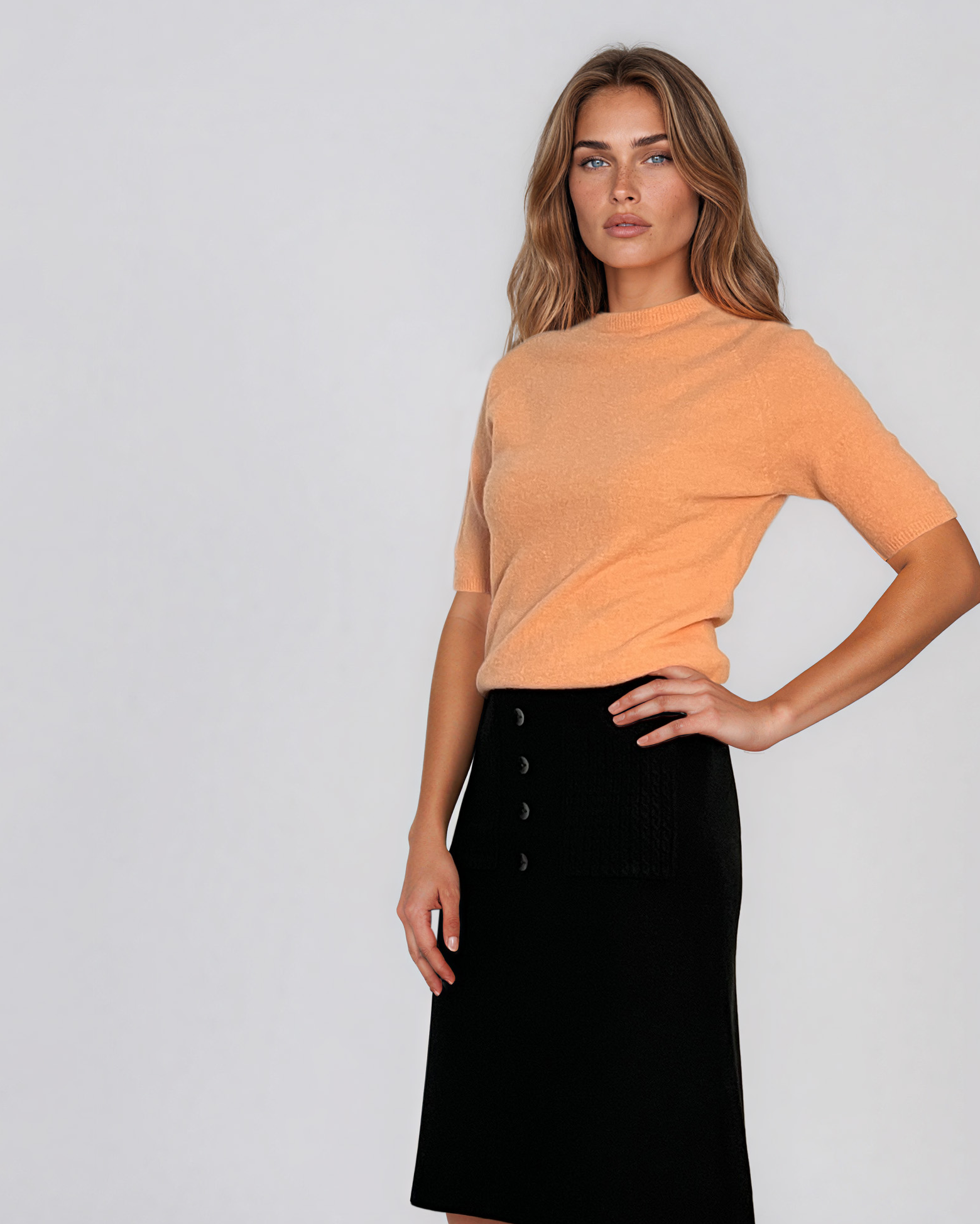 Pulover fin cu mânecă scurtă somon HL259