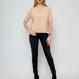 Pulover gros cu mânecă scurtă beige 