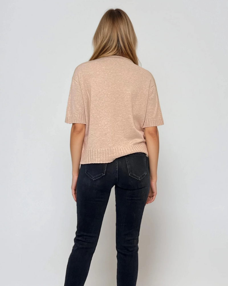 Pulover gros cu mânecă scurtă beige 