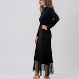 Pulover lejer cu guler semi-înalt din lână şi caşmir negru LR360