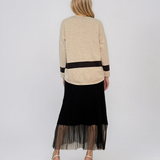 Pulover lejer din tricot cu dungi contrastante crem PN104