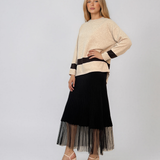 Pulover lejer din tricot cu dungi contrastante crem PN104