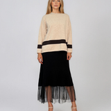 Pulover lejer din tricot cu dungi contrastante crem PN104