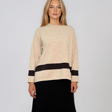 Pulover lejer din tricot cu dungi contrastante crem PN104