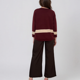 Pulover lejer din tricot cu dungi contrastante grena PN104
