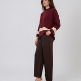 Pulover lejer din tricot cu dungi contrastante grena PN104