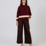 Pulover lejer din tricot cu dungi contrastante grena PN104