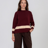 Pulover lejer din tricot cu dungi contrastante grena PN104