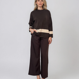 Pulover lejer din tricot cu dungi contrastante maro PN104