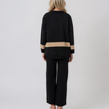 Pulover lejer din tricot cu dungi contrastante negru PN104