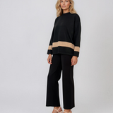 Pulover lejer din tricot cu dungi contrastante negru PN104
