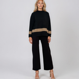 Pulover lejer din tricot cu dungi contrastante negru PN104