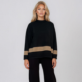 Pulover lejer din tricot cu dungi contrastante negru PN104