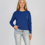 Pulover lejer din tricot cu lână şi caşmir albastru LR357