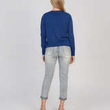 Pulover lejer din tricot cu lână şi caşmir albastru LR357