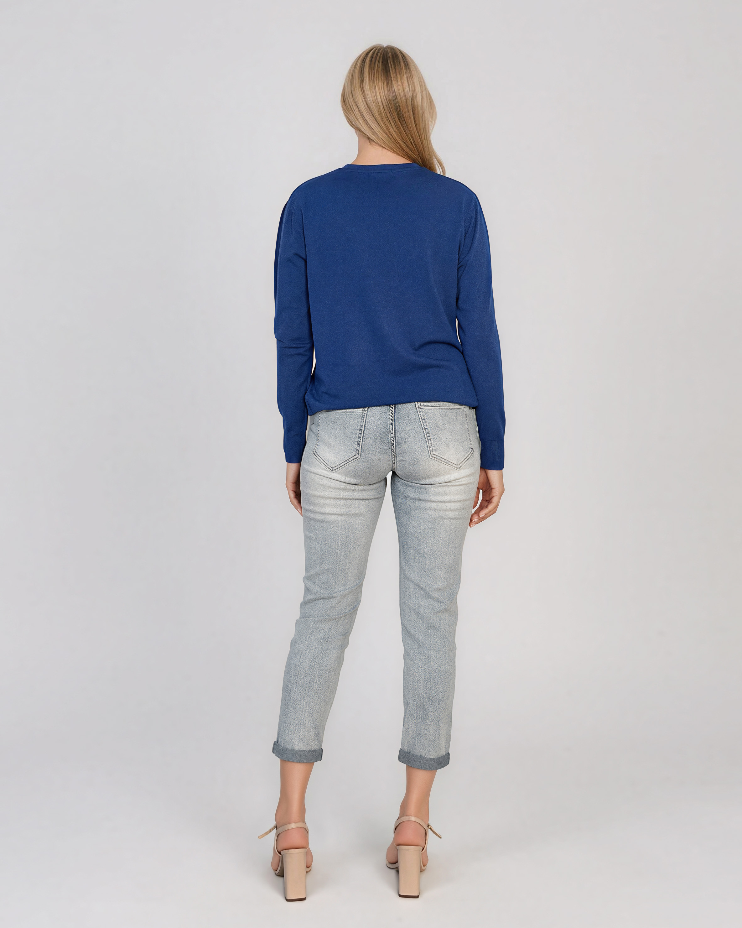 Pulover lejer din tricot cu lână şi caşmir albastru LR357
