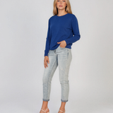 Pulover lejer din tricot cu lână şi caşmir albastru LR357
