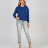 Pulover lejer din tricot cu lână şi caşmir albastru LR357