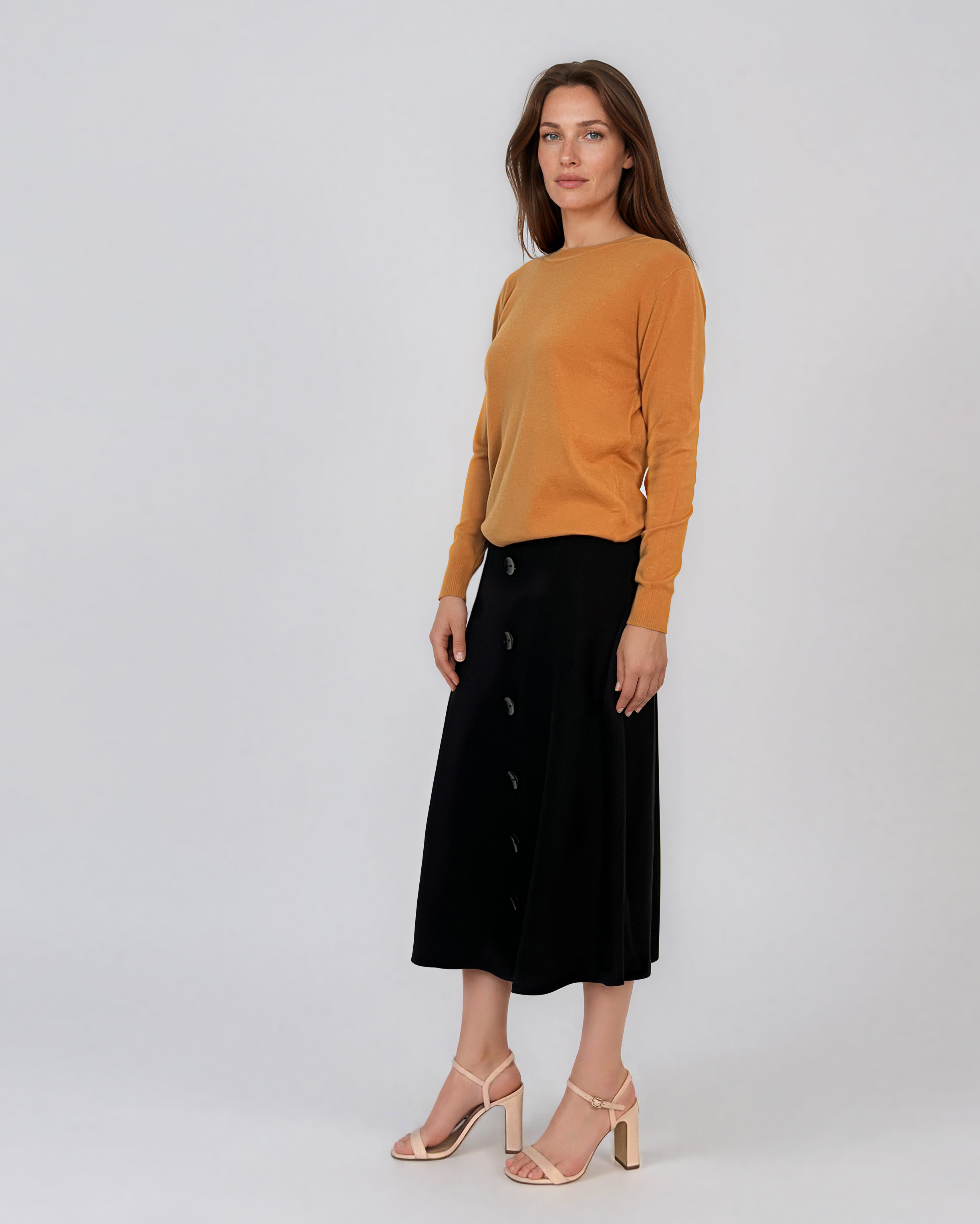 Pulover lejer din tricot cu lână şi caşmir cărămiziu LR357