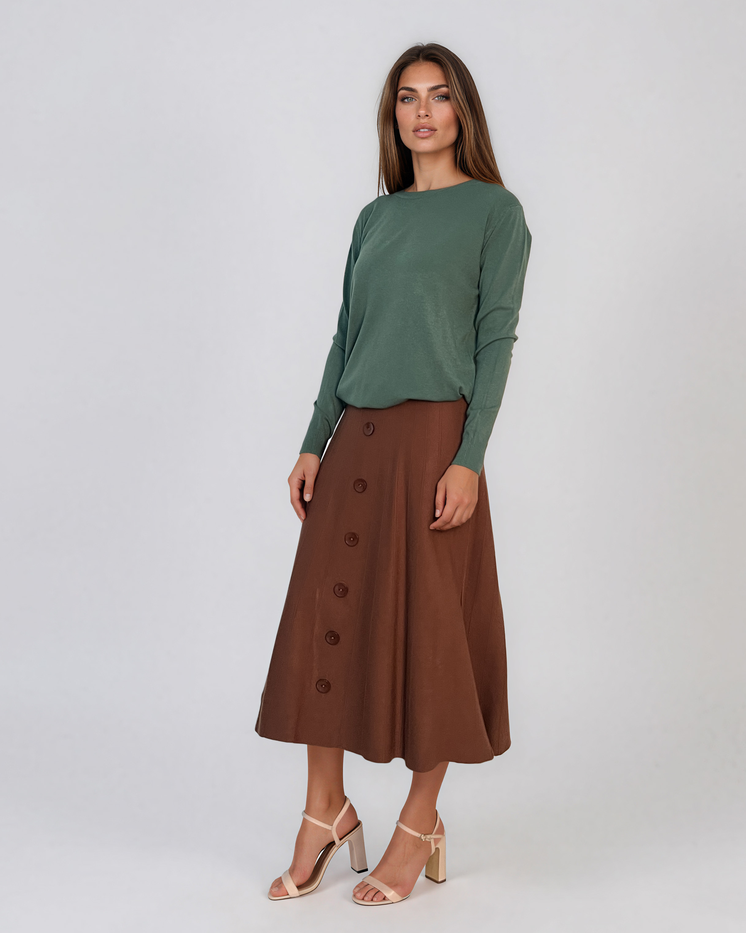 Pulover lejer din tricot cu lână şi caşmir kaki LR357
