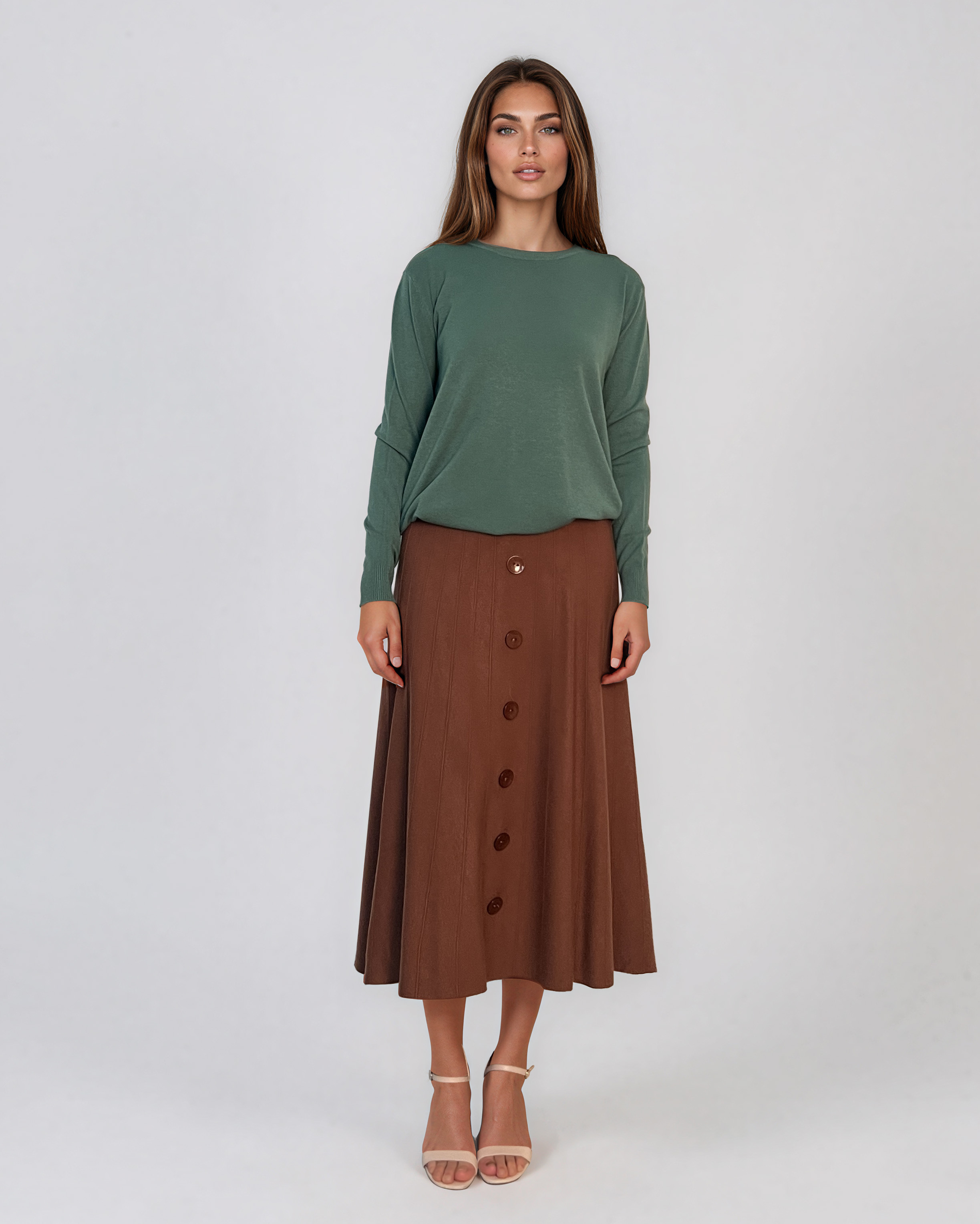 Pulover lejer din tricot cu lână şi caşmir kaki LR357