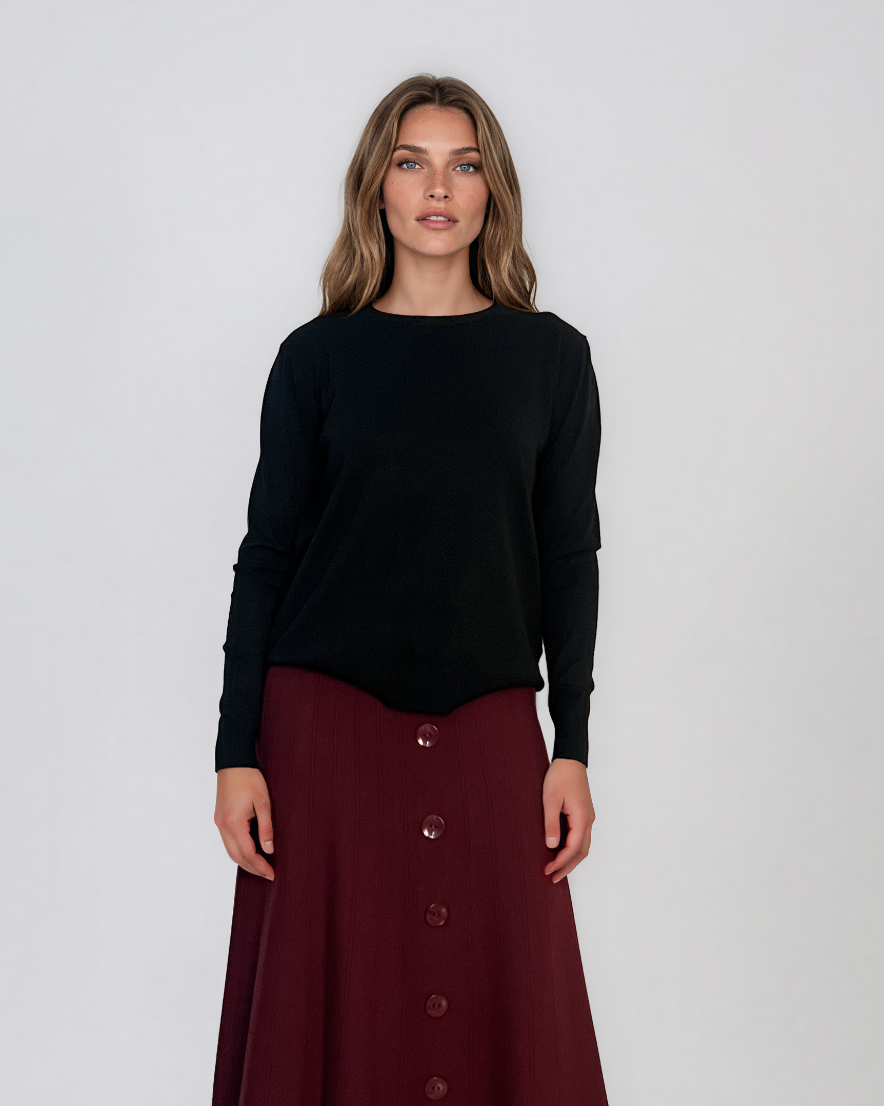 Pulover lejer din tricot cu lână şi caşmir negru LR357