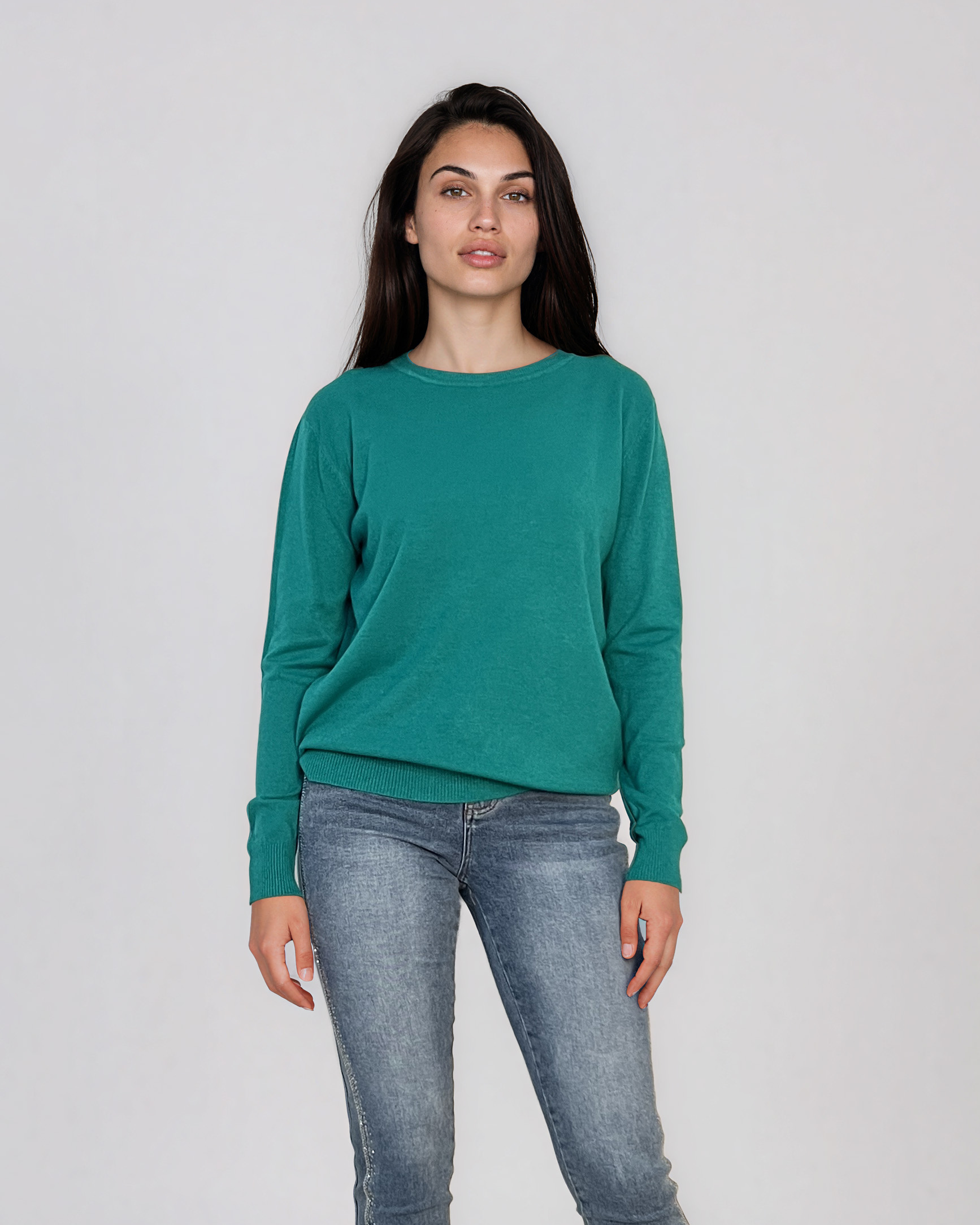 Pulover lejer din tricot cu lână şi caşmir turcoaz LR357