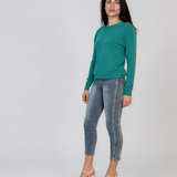 Pulover lejer din tricot cu lână şi caşmir turcoaz LR357