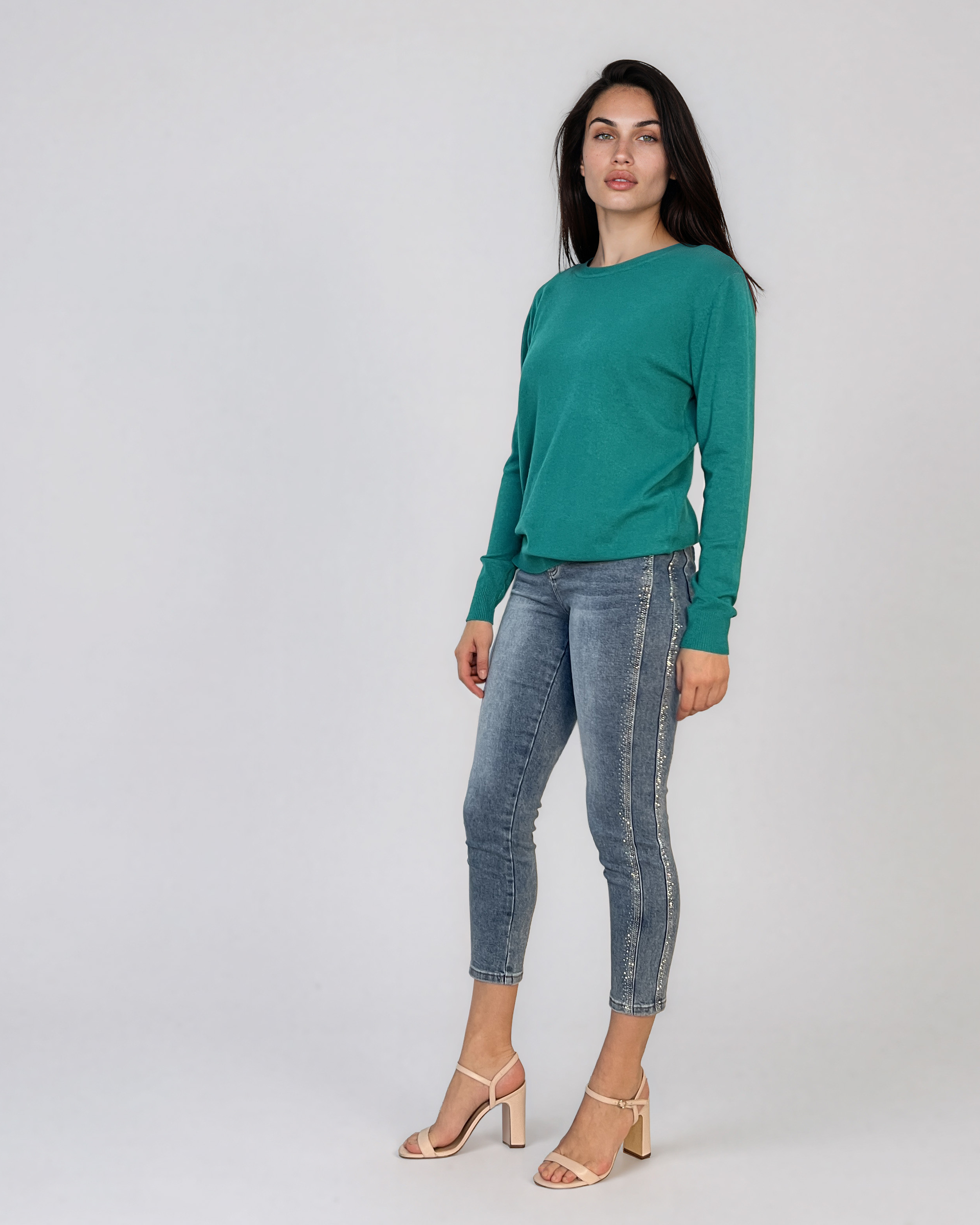 Pulover lejer din tricot cu lână şi caşmir turcoaz LR357