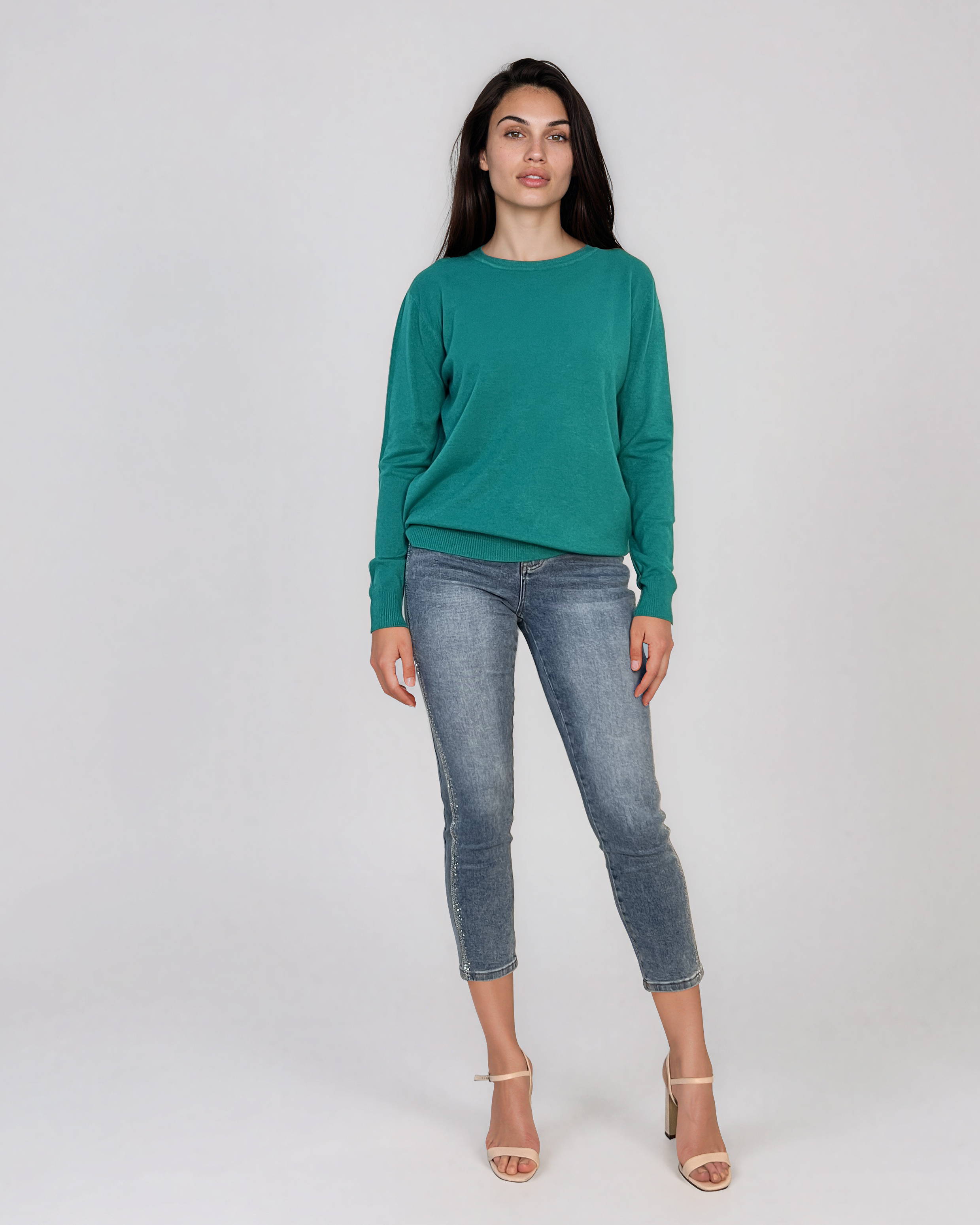 Pulover lejer din tricot cu lână şi caşmir turcoaz LR357