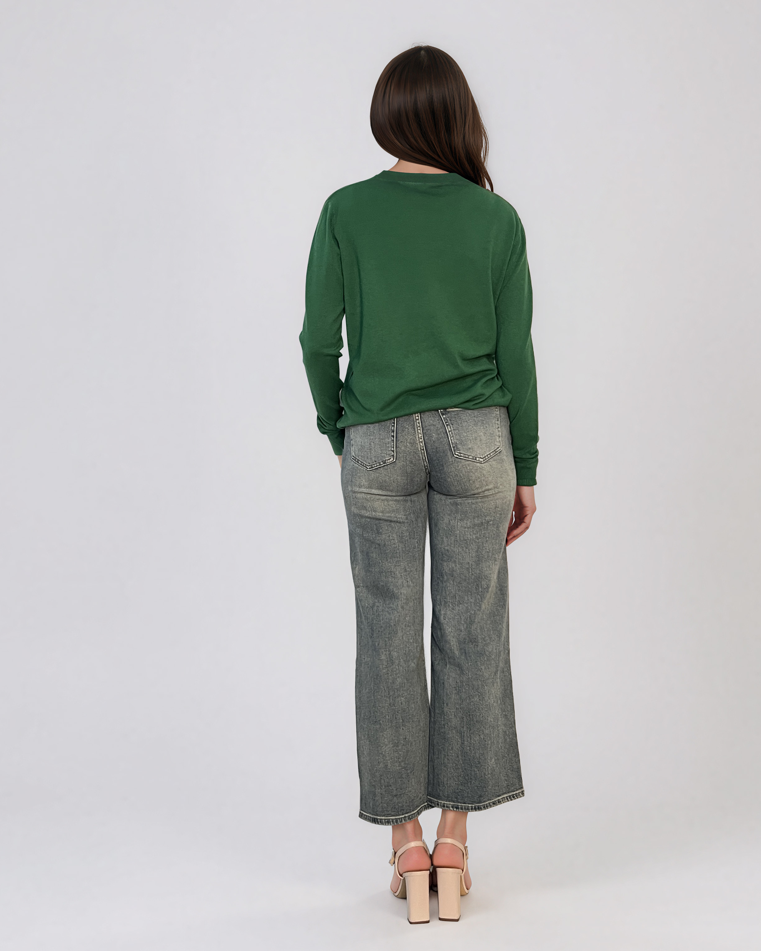 Pulover lejer din tricot cu lână şi caşmir verde LR357