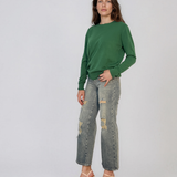 Pulover lejer din tricot cu lână şi caşmir verde LR357