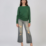 Pulover lejer din tricot cu lână şi caşmir verde LR357