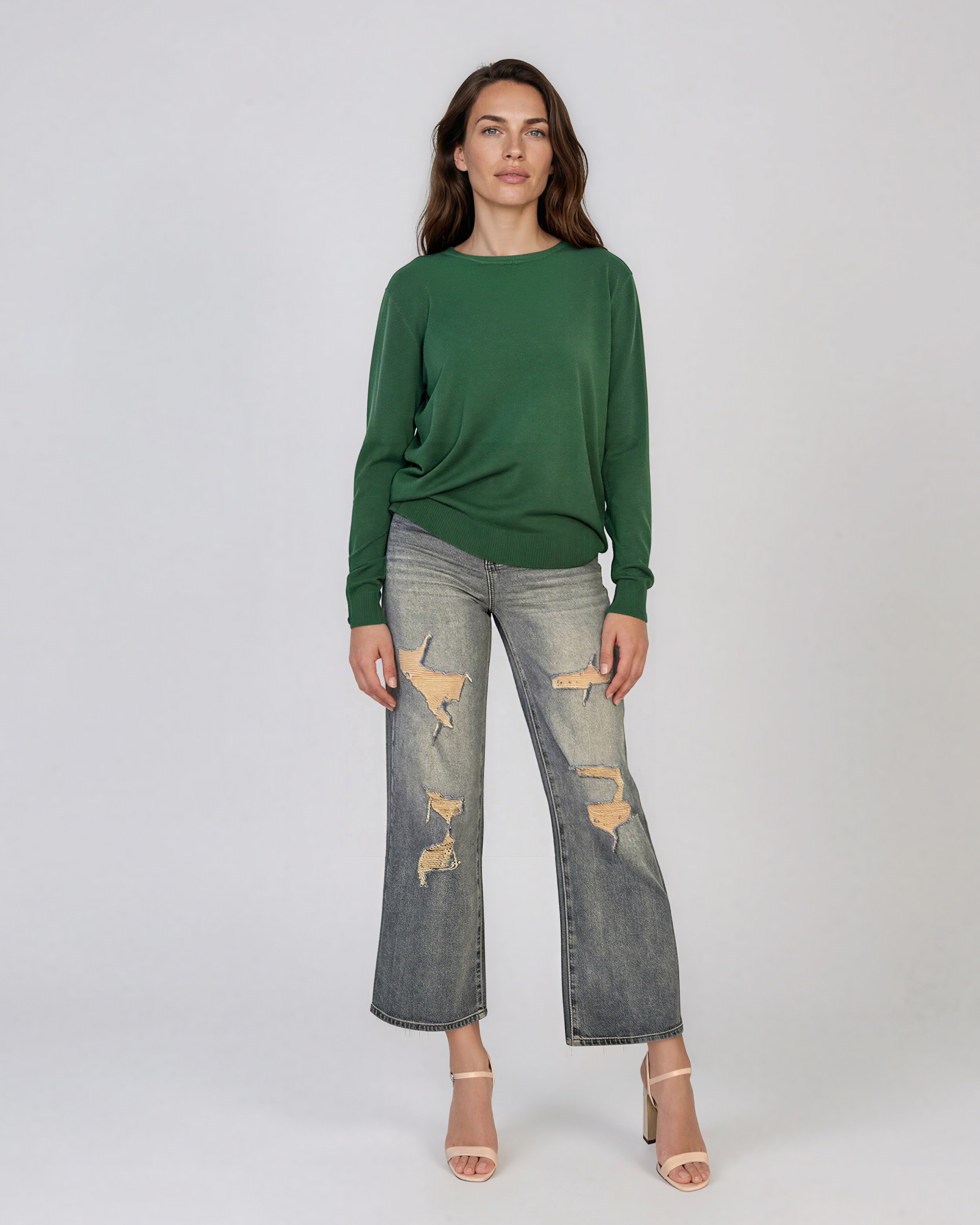 Pulover lejer din tricot cu lână şi caşmir verde LR357