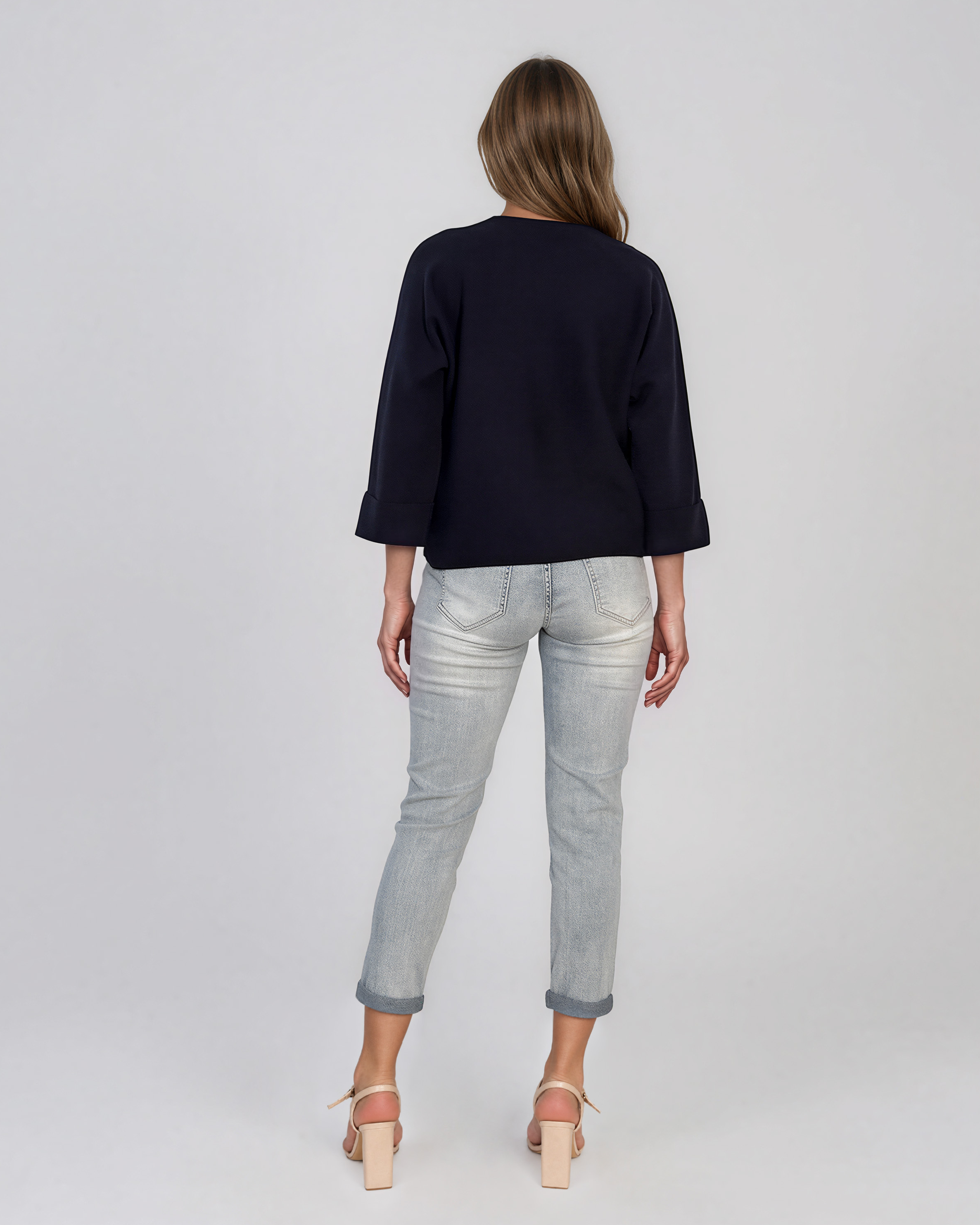 Pulover lejer din tricot cu nasturi pe mâneci bleumarin DY736