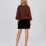 Pulover lejer din tricot cu nasturi pe mâneci cărămiziu DY736