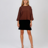 Pulover lejer din tricot cu nasturi pe mâneci cărămiziu DY736