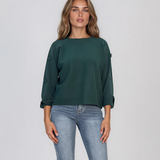 Pulover lejer din tricot cu nasturi pe mâneci verde DY736