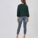 Pulover lejer din tricot cu nasturi pe mâneci verde DY736