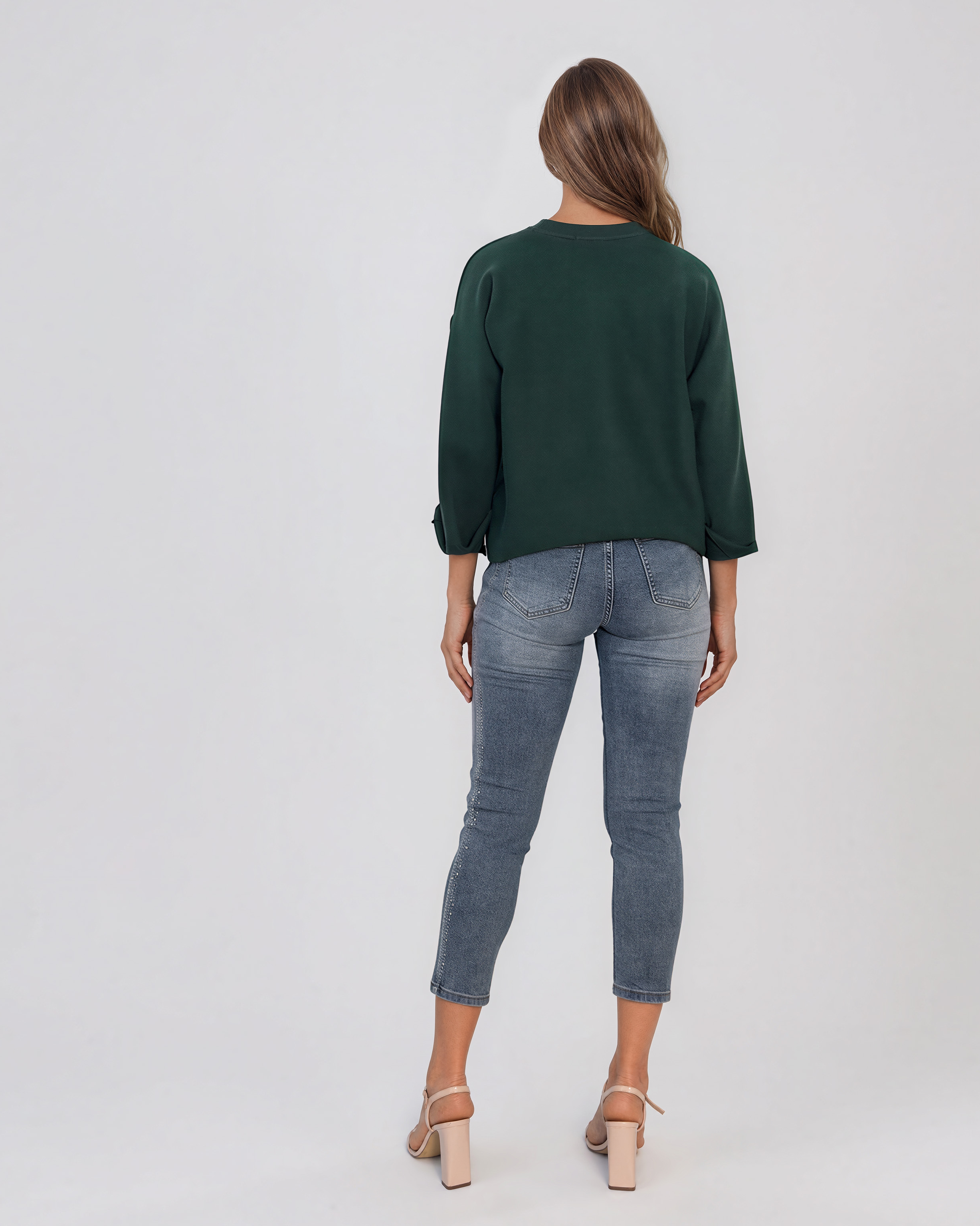 Pulover lejer din tricot cu nasturi pe mâneci verde DY736