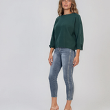 Pulover lejer din tricot cu nasturi pe mâneci verde DY736