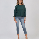 Pulover lejer din tricot cu nasturi pe mâneci verde DY736