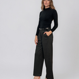 Pulover mulat cu guler semi-înalt din lână şi caşmir negru LR359
