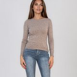 Pulover mulat din tricot cu lână şi caşmir beige LR358