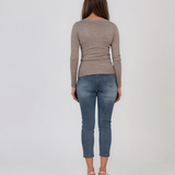 Pulover mulat din tricot cu lână şi caşmir beige LR358