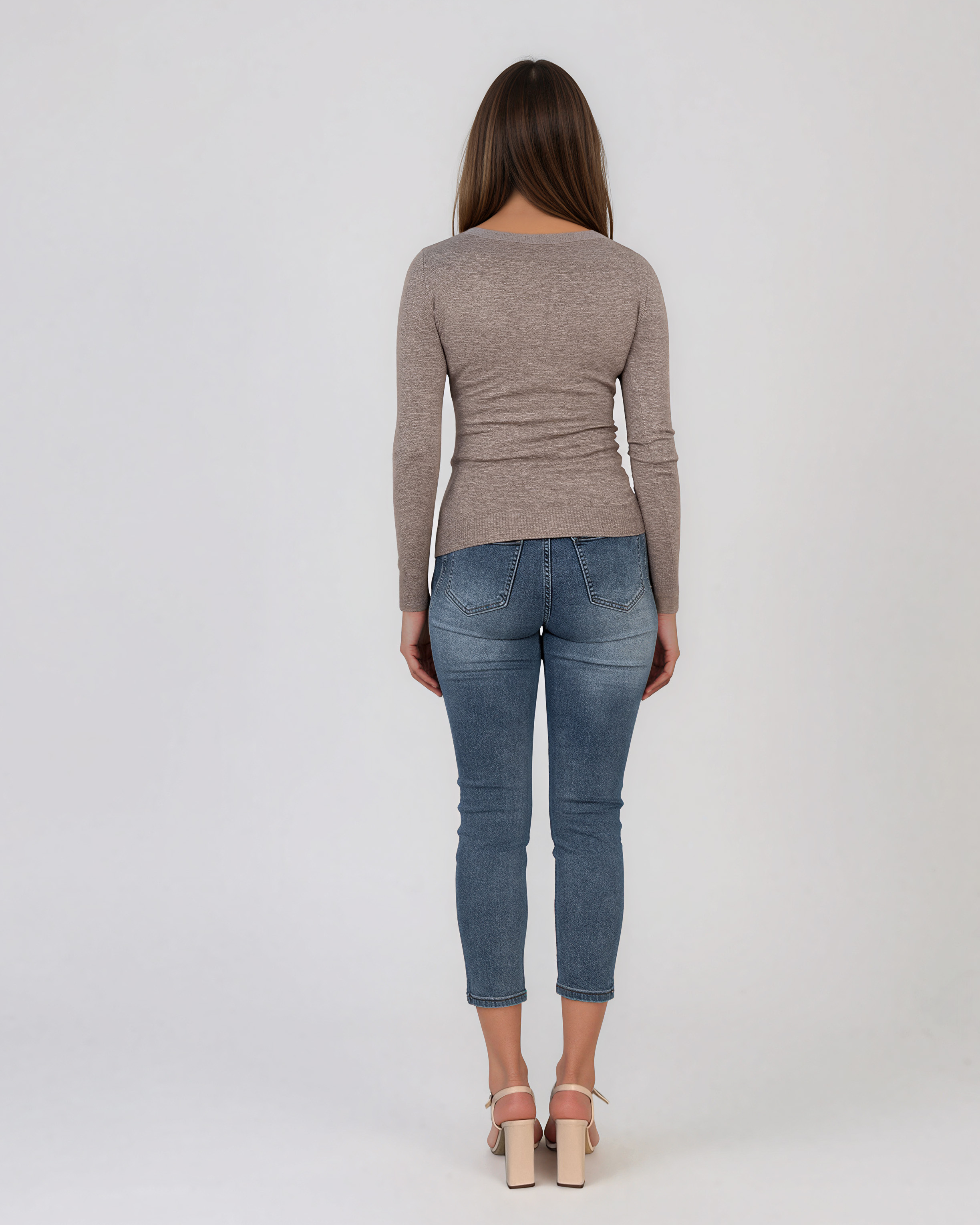 Pulover mulat din tricot cu lână şi caşmir beige LR358