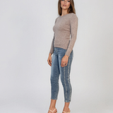 Pulover mulat din tricot cu lână şi caşmir beige LR358